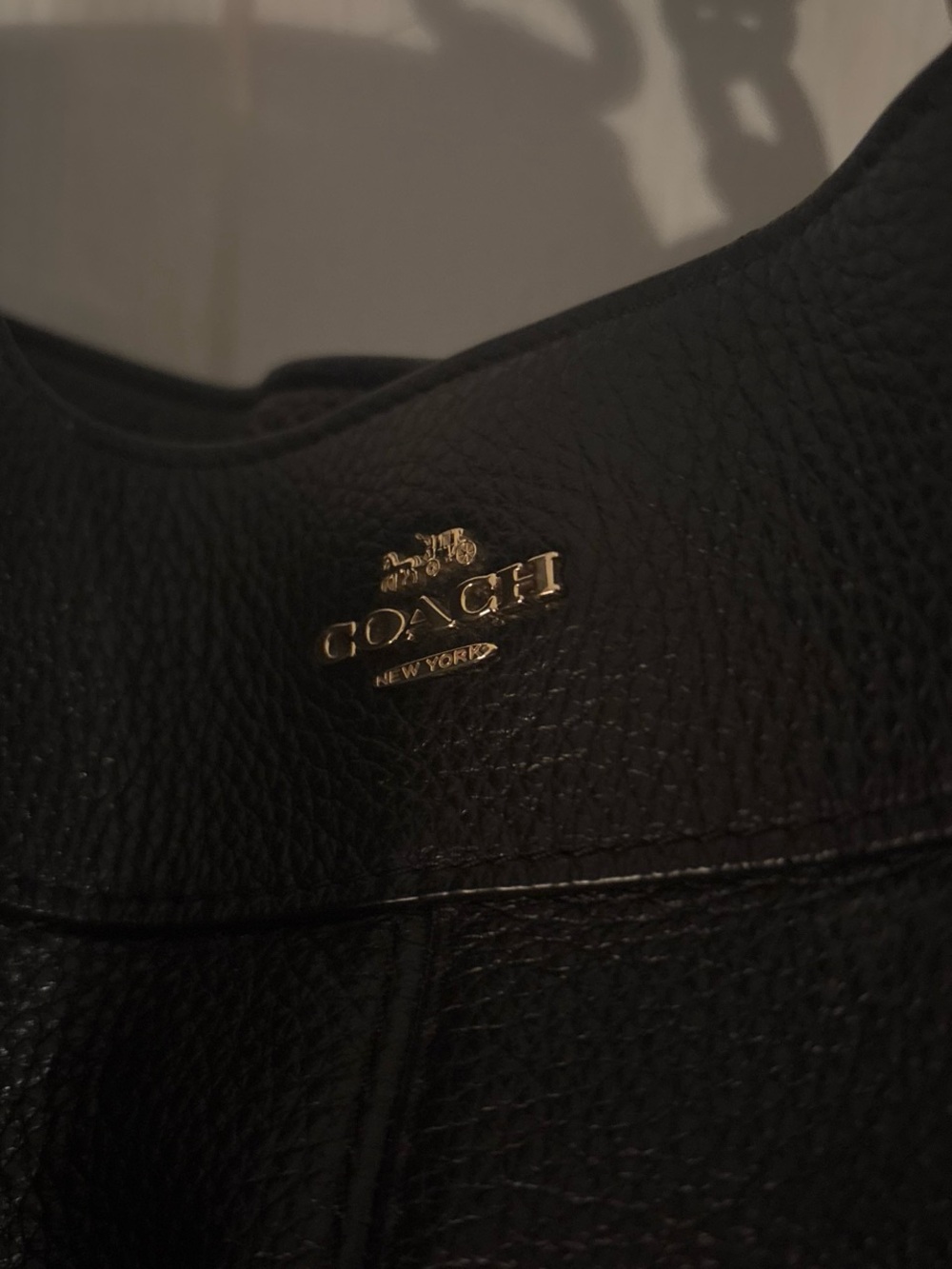 Coach Black Pebbled Leather Jacket with Gold Logo